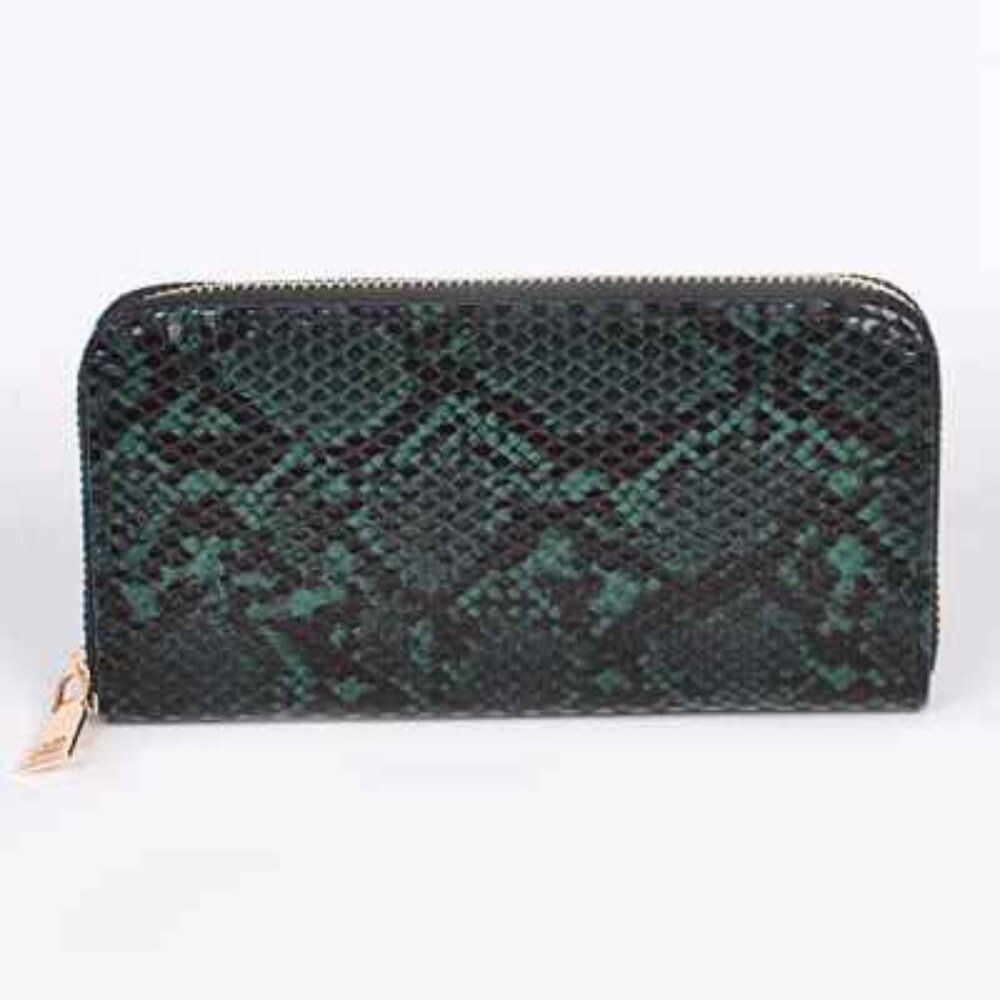 Snake Print Wallet / Python / Zip Around / Green & Black - NWT